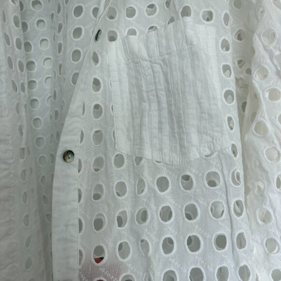 Solid & Striped Oxford Button Up Cover Up Shirt Sz M White Cotton Tunic Eyelet - Picture 4 of 6